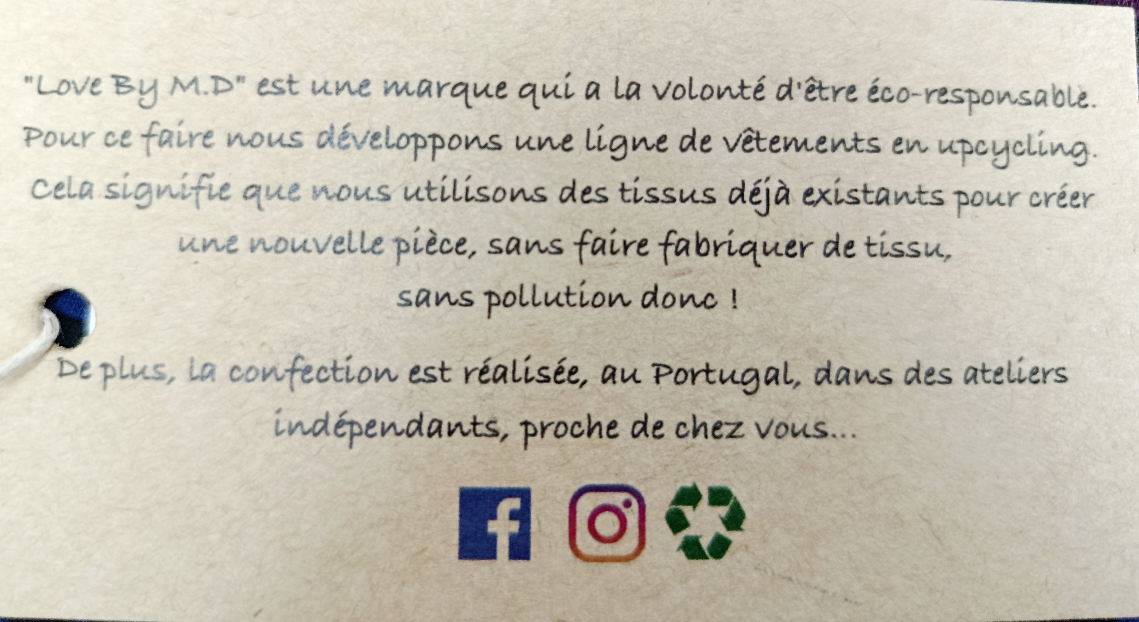 Marinière manches longues en coton recyclé – Love by MD , 2 coloris au choix