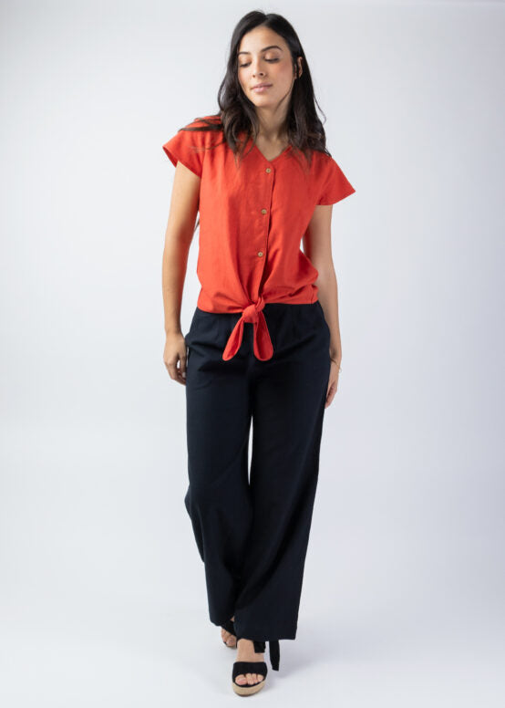 Top Uni Terracotta à Nouer – Manches Courtes