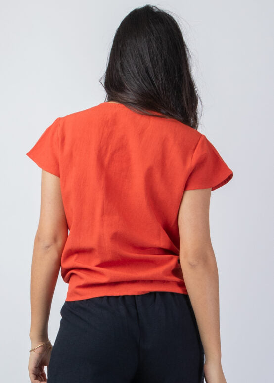 Top Uni Terracotta à Nouer – Manches Courtes