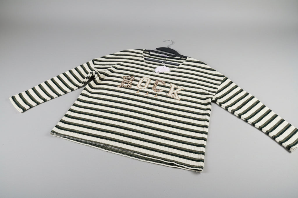 Pull manches longues rayé bi-color – Fil doré & impression Rock, 4 coloris au choix