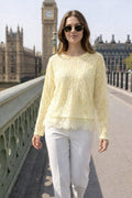 Blouse manches longues, brodée – Top intérieur viscose, col classique, TU, 3 coloris au choix