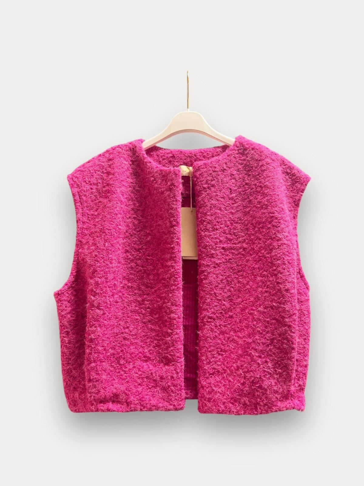 Gilet sans manches ouvert en tissu brossé – Deux poches, TU 36-42,3 coloris au choix