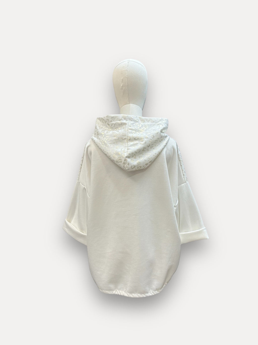 Gilet à capuche léopard argenté – Manches 3/4, couleur écru