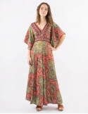 Robe Longue Ethnic Chic – Couleurs Mélangées & Touches Dorées