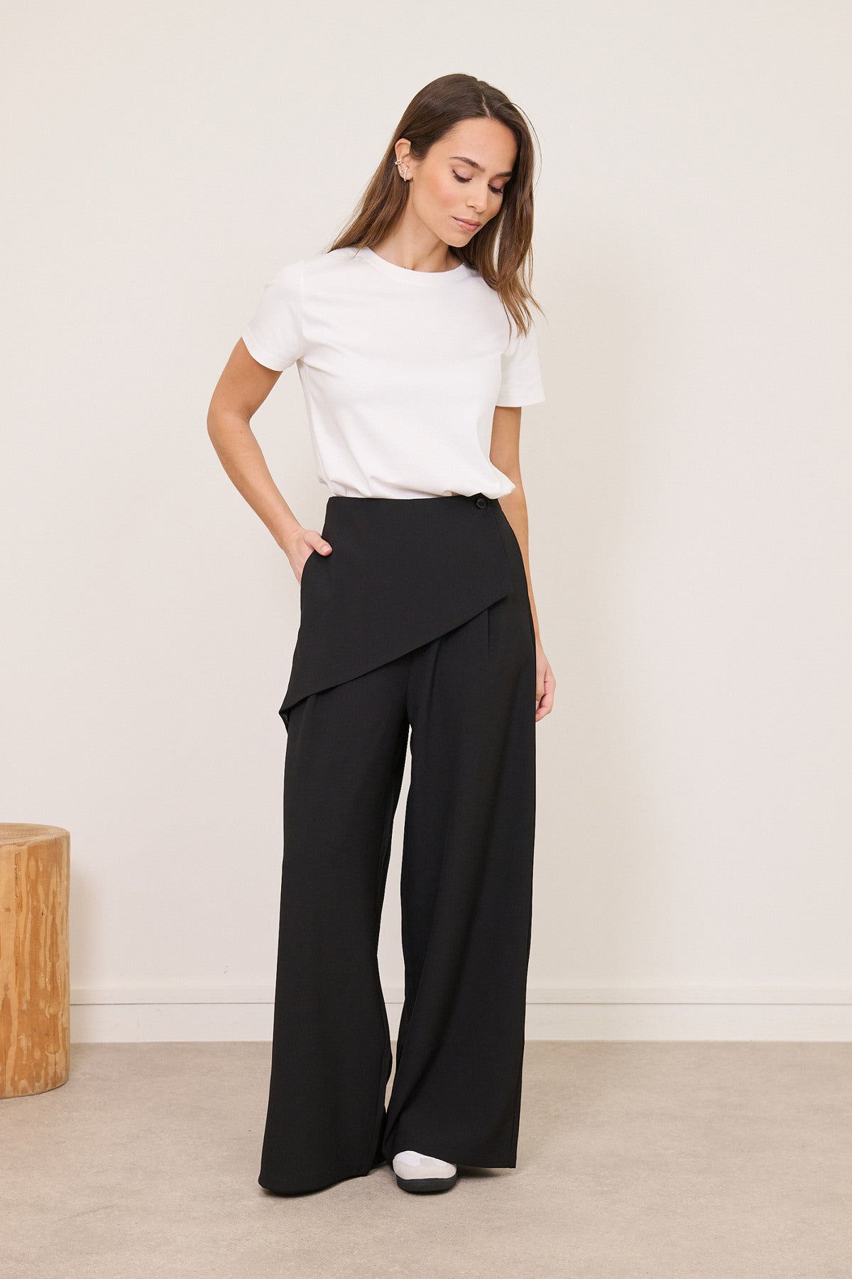 Pantalon asymétrique pour femme, 2 coloris au choix