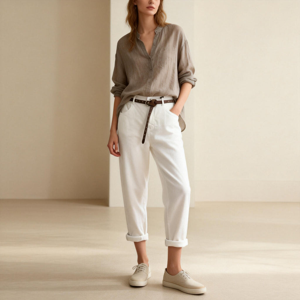 Pantalon avec ceinture – Coton élasthanne, élégant et confortable, 3 coloris au choix