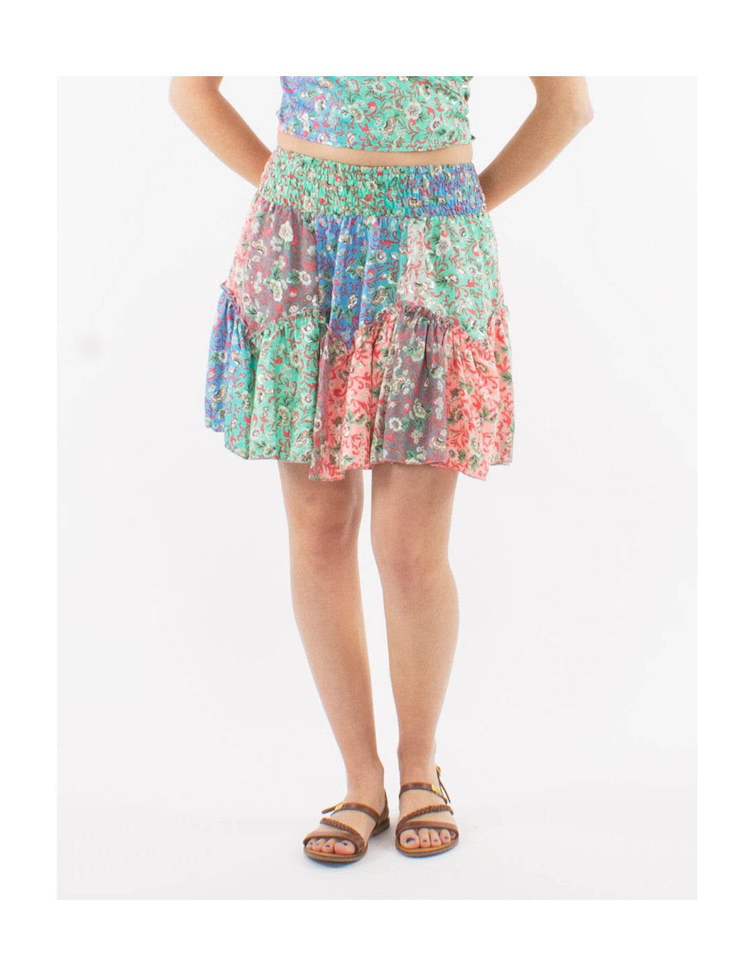 Jupe Courte Volantée Patchwork – Taille Élastiquée, Taille Unique