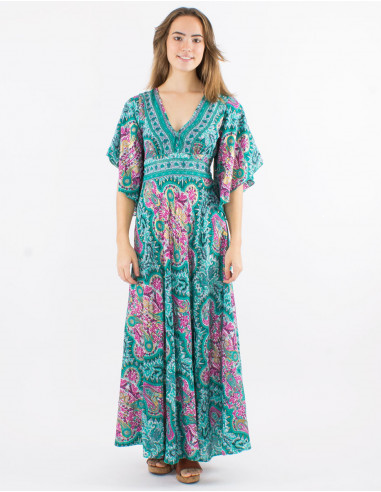 Robe Longue Ethnic Chic – Couleurs Mélangées & Touches Dorées