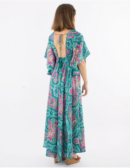 Robe Longue Ethnic Chic – Couleurs Mélangées & Touches Dorées
