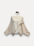 Pull style cape croisé – Manches longues asymétriques, col rond, TU, 3 coloris au choix