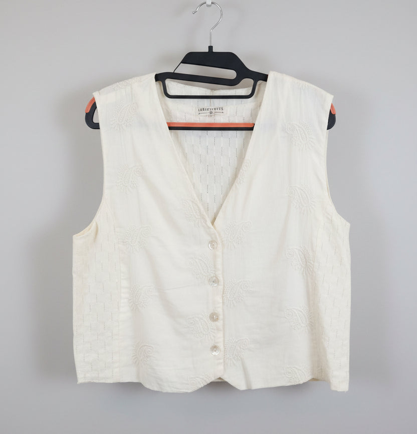Gilet doublé en coton brodé écru – LARAETHNICS