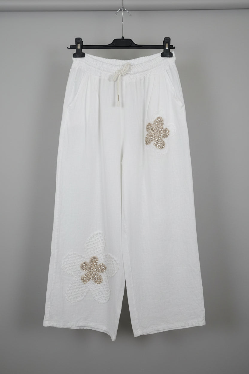 Pantalon en lin fleuri