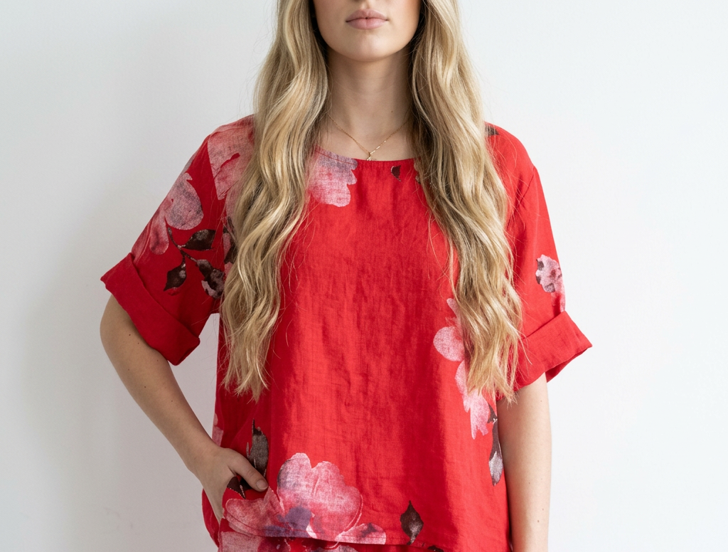 Blouse Femme en Lin Italien – Motif Floral-
