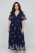 Robe brodée bleu marine – Manches papillon
