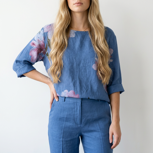 Blouse Femme en Lin Italien – Motif Floral- 6 coloris
