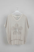 Top en lin fleuri dos crochet