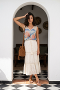 Débardeur Motif Floral – Fond Écru & Doré