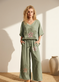 Pantalon en lin fleuri