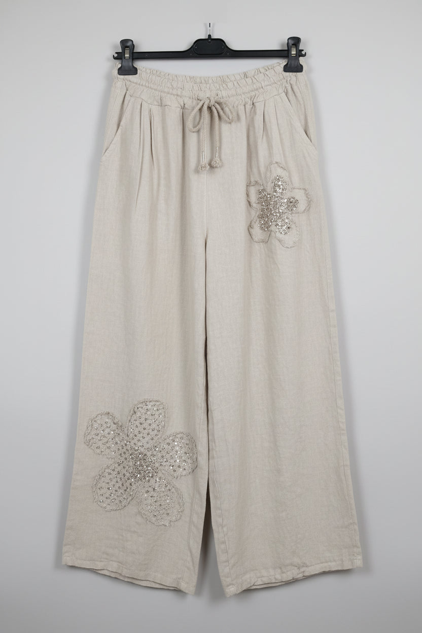 Pantalon en lin fleuri