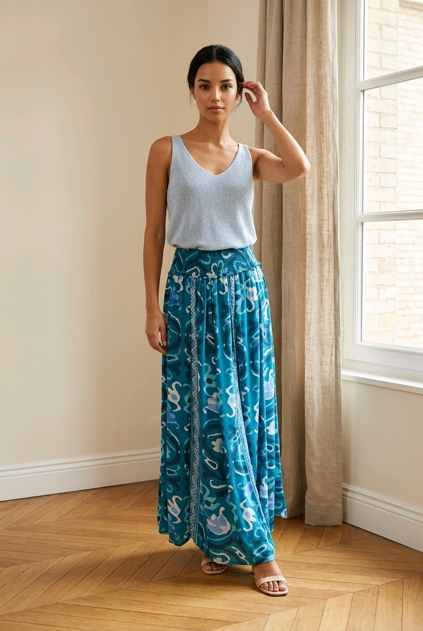 Pantalon Large Fluide – Couleurs Océan – LARAETHNICS