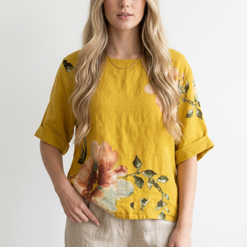 Blouse Femme en Lin Italien – Motif Floral- 6 coloris
