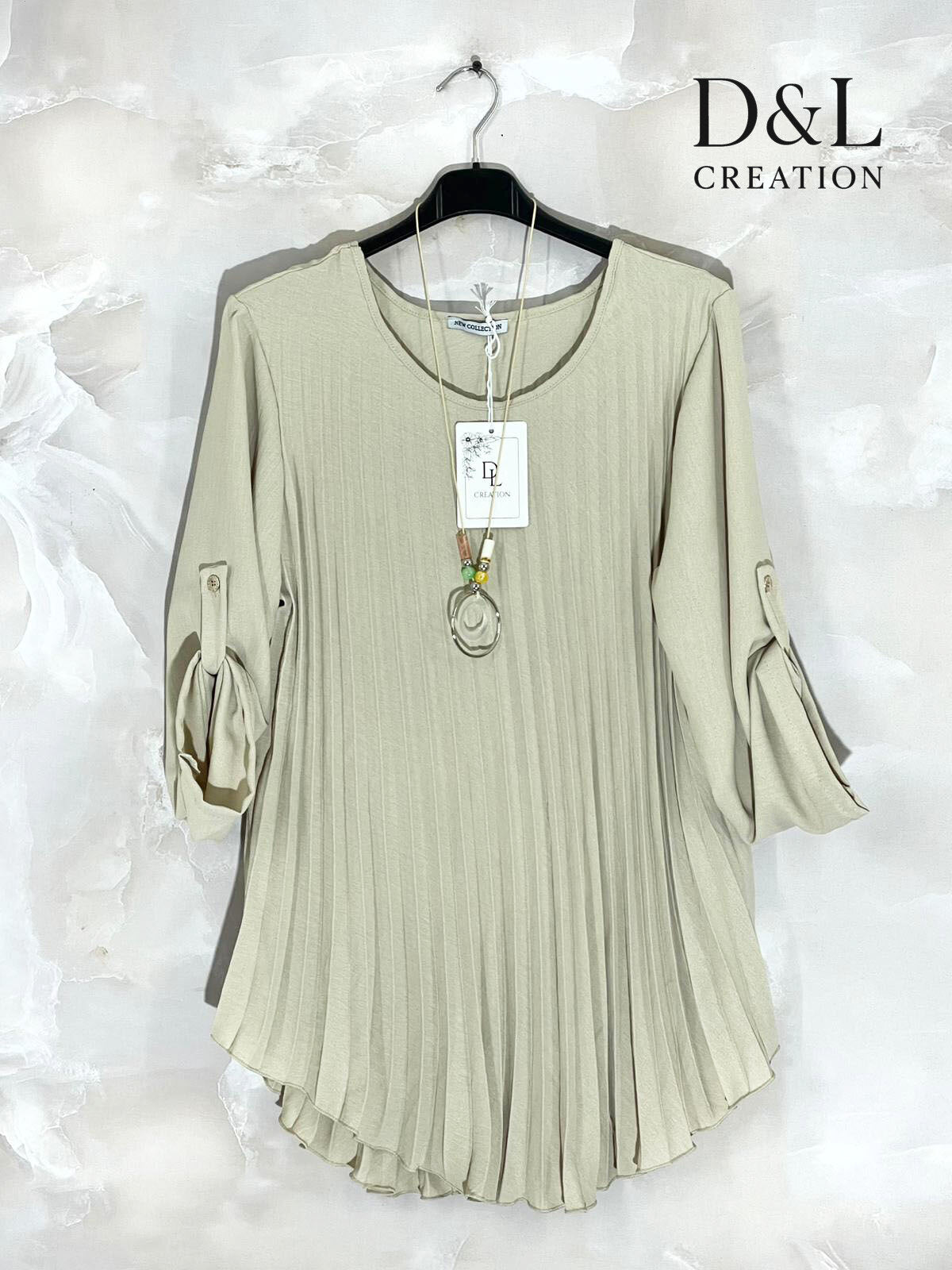 Tunique plissée avec collier, 4 coloris au choix