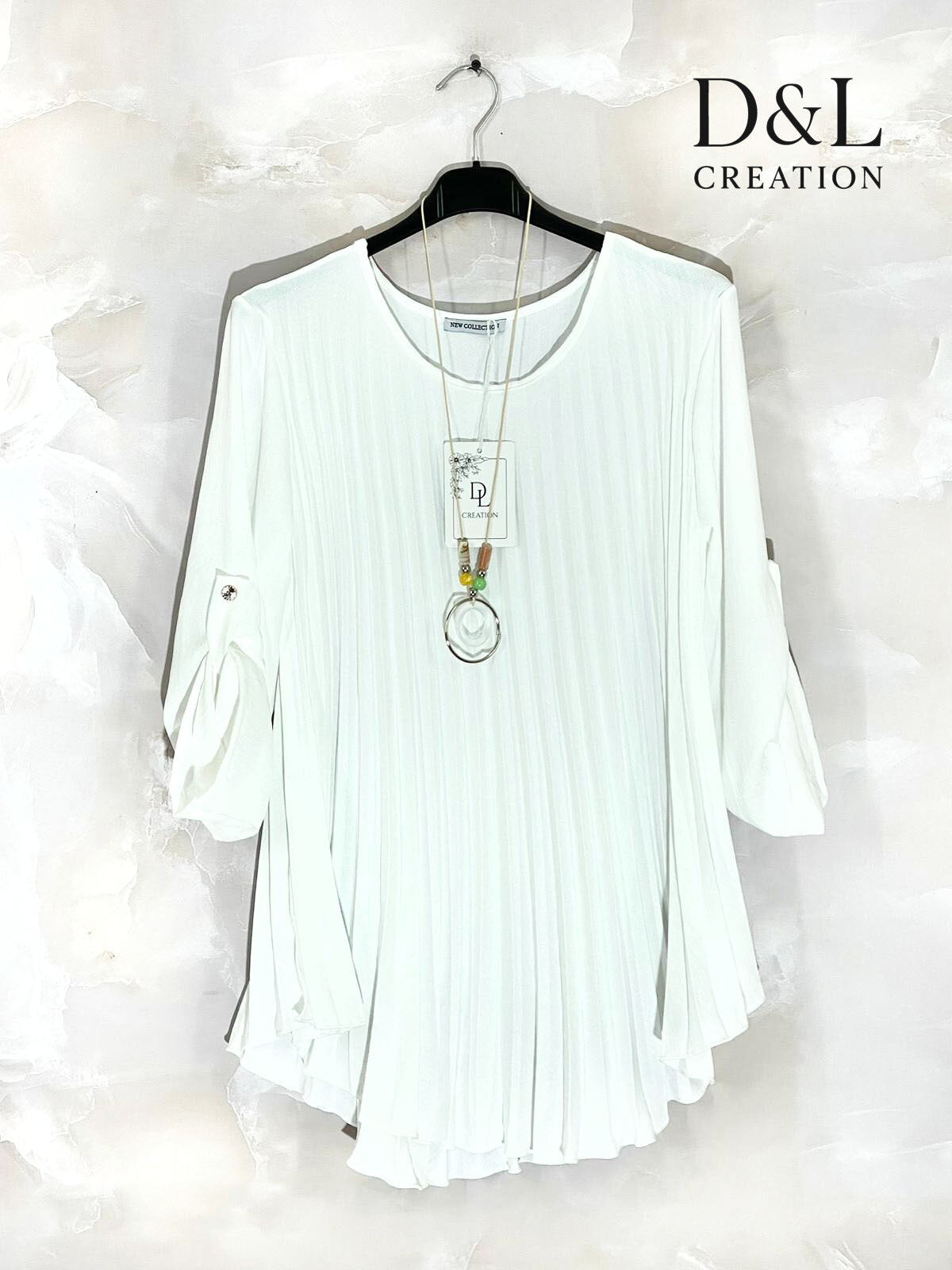 Tunique plissée avec collier, 4 coloris au choix