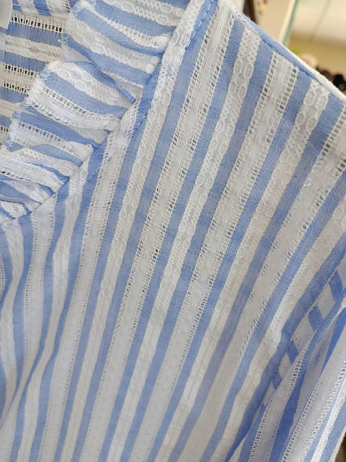 Chemise rayée col volanté en coton – Légère et féminine pour l'été